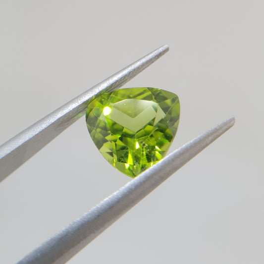Natural Peridot, Rare, 3.65 Carat, Yellow-Green, Trillion, VS1, Loose Gemstone