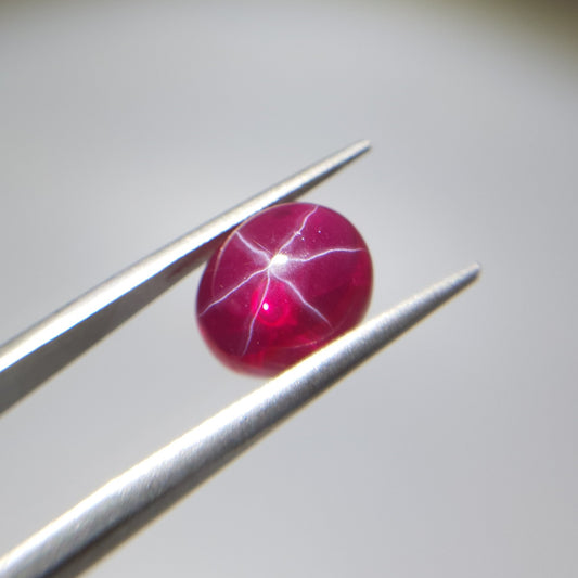 Lab Grown Star Ruby, 6.3 Carat, Red, Oval Cabochon, FL, Loose Gemstone